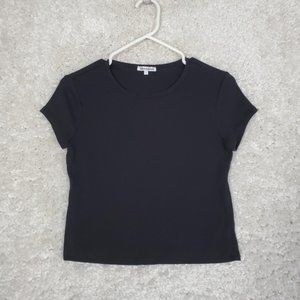 Reformation Shirt Women L Black Crop Ribbed Short Sleeve Pullover Stretch Casual